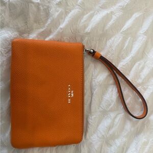 Coach Orange Pebbled Leather Wristlet with Strap